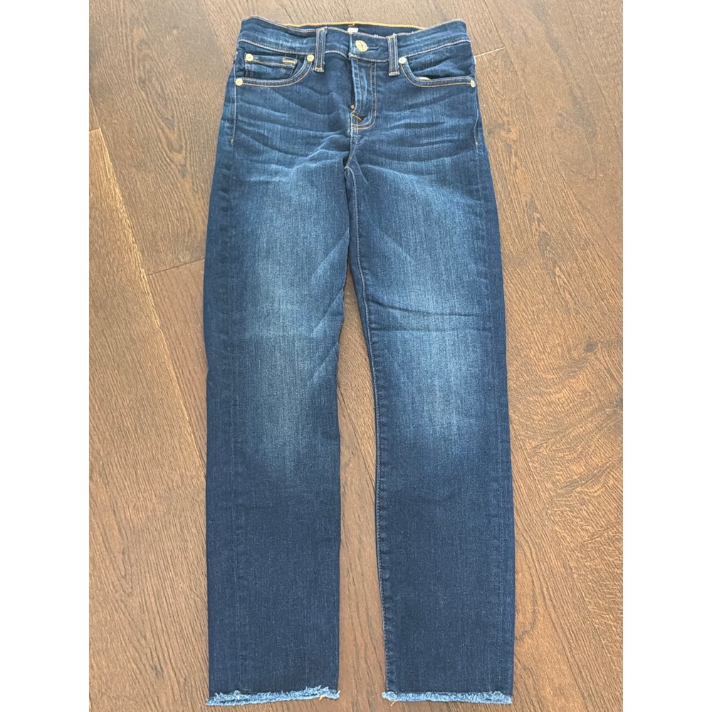 7 For All Mankind Roxanne Ankle Jeans Dark Wash Raw Hem Size 24